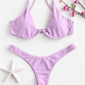NWOT Push-Up V Plunge Underwire Bikini Set - Lilac - S